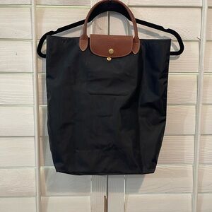 Longchamp Black Canvas Tote with Brown Leather Handles